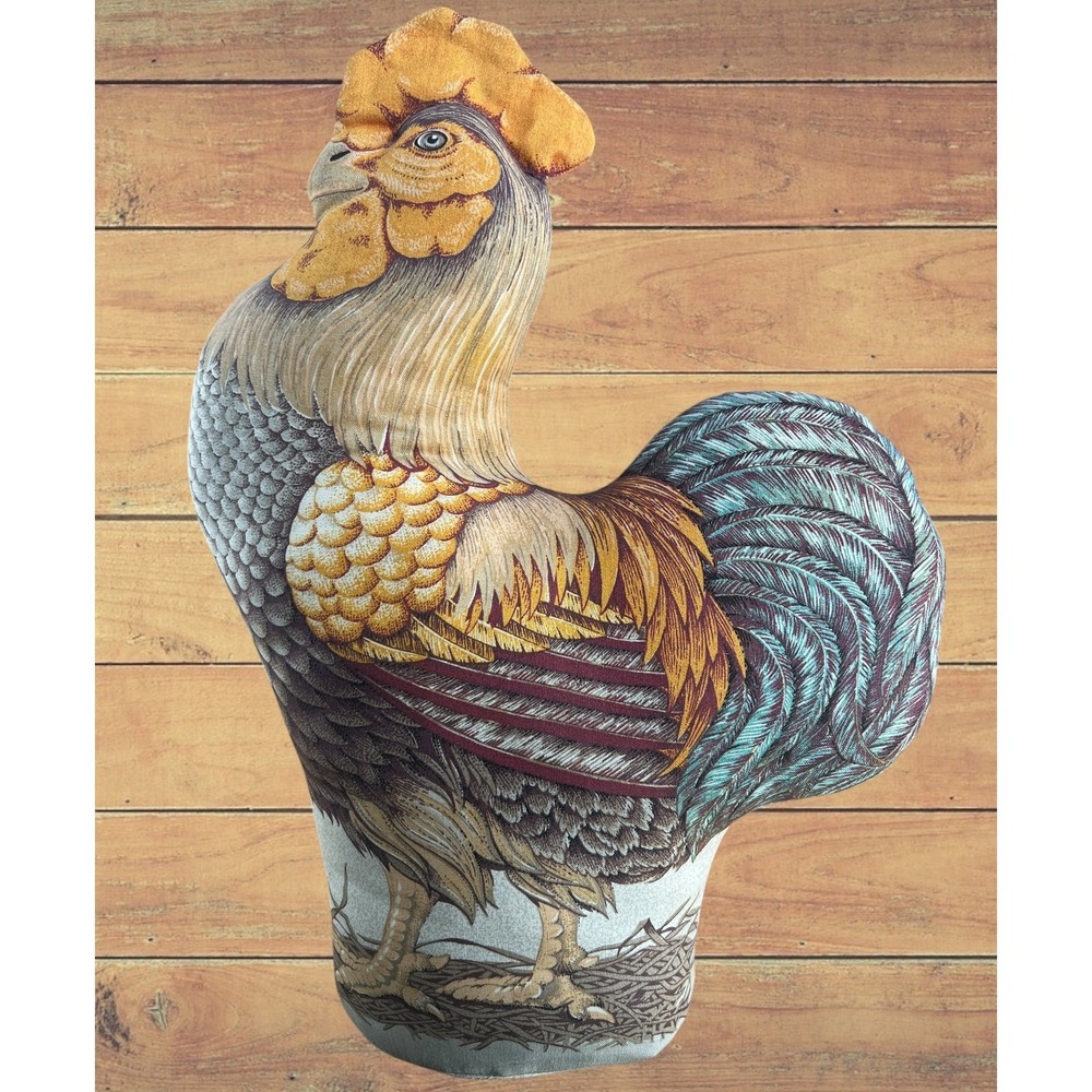Vintage Farmhouse Rooster Doorstop Weighted Plush Canvas Chicken Decor 14"